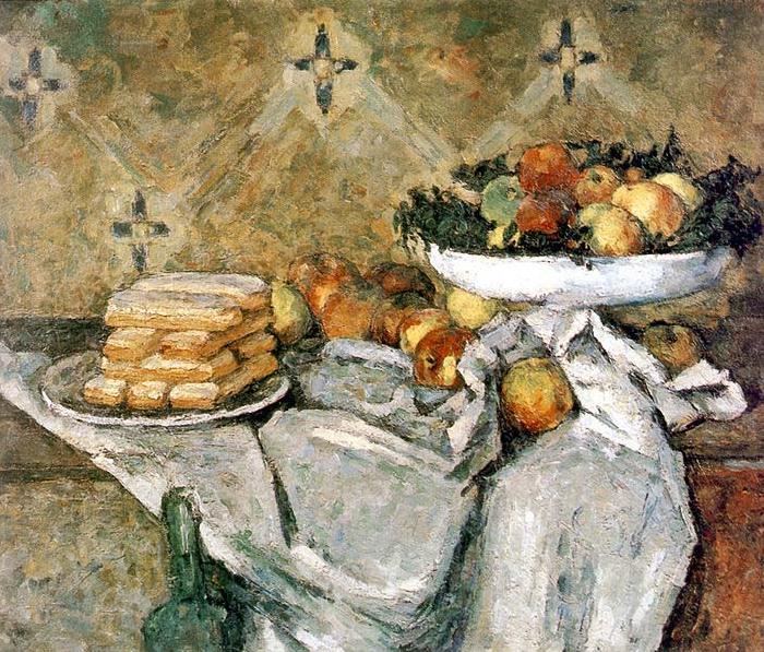Paul Cezanne Plate with fruits and sponger fingers Sweden oil painting art